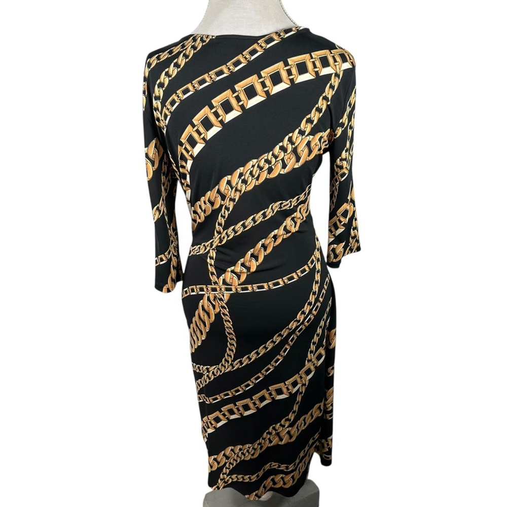 Janine Chain Link Print Faux Wrap Midi Sheath Dress Womens L Cocktail Vintage - Picture 7 of 10